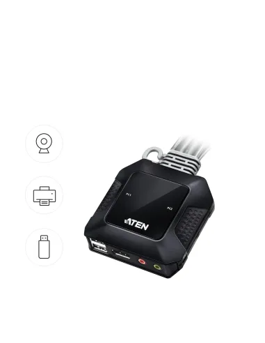 ATEN Switch KVM en formato cable híbrido DisplayPort de 2 puertos USB-C