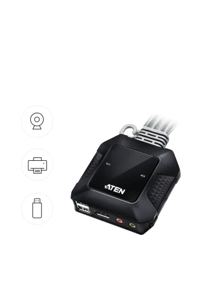 ATEN Switch KVM en formato cable híbrido DisplayPort de 2 puertos USB-C