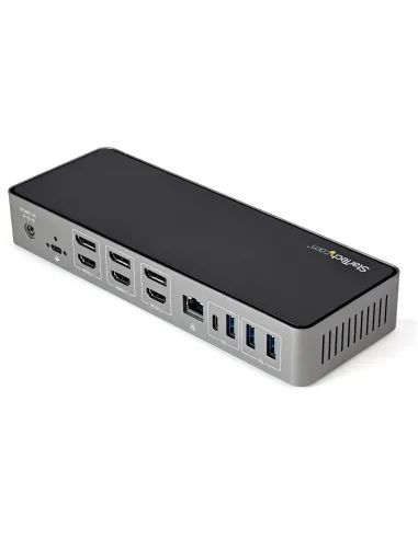 StarTech.com Docking Station USB-C y USB-A 10Gb - Replicador de Puertos Híbrido Universal para 3 Monitores DisplayPort y HDMI