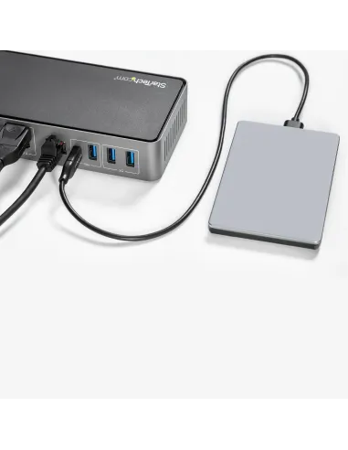 StarTech.com Docking Station USB-C y USB-A 10Gb - Replicador de Puertos Híbrido Universal para 3 Monitores DisplayPort y HDMI