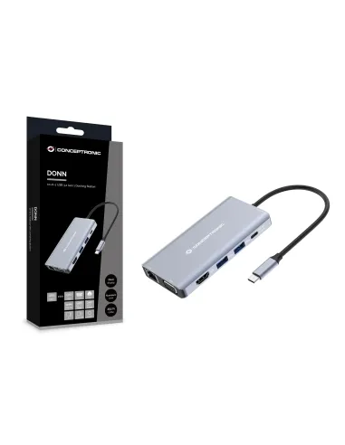 Conceptronic DONN20G base para portátil y replicador de puertos Alámbrico USB 3.2 Gen 1 (3.1 Gen 1) Type-C Gris