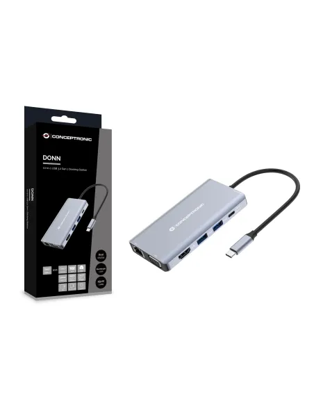 Conceptronic DONN20G base para portátil y replicador de puertos Alámbrico USB 3.2 Gen 1 (3.1 Gen 1) Type-C Gris