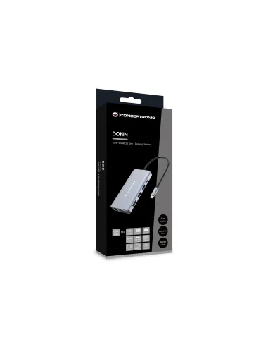 Conceptronic DONN20G base para portátil y replicador de puertos Alámbrico USB 3.2 Gen 1 (3.1 Gen 1) Type-C Gris