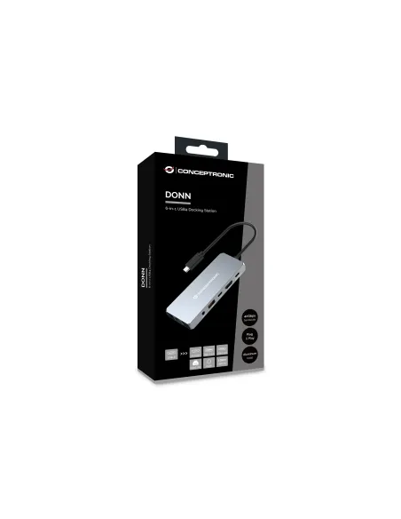 Conceptronic DONN22G base para portátil y replicador de puertos Alámbrico USB 3.2 Gen 2 (3.1 Gen 2) Type-C Gris