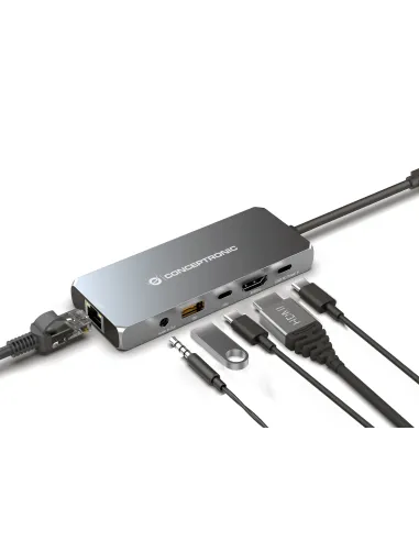 Conceptronic DONN22G base para portátil y replicador de puertos Alámbrico USB 3.2 Gen 2 (3.1 Gen 2) Type-C Gris