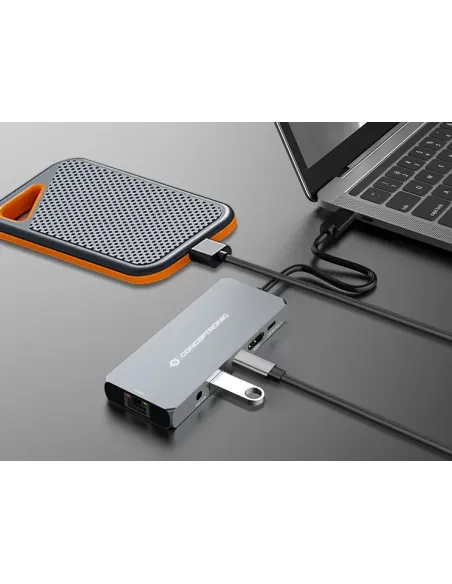 Conceptronic DONN22G base para portátil y replicador de puertos Alámbrico USB 3.2 Gen 2 (3.1 Gen 2) Type-C Gris