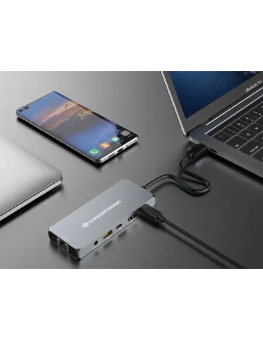 Conceptronic DONN22G base para portátil y replicador de puertos Alámbrico USB 3.2 Gen 2 (3.1 Gen 2) Type-C Gris