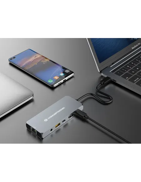 Conceptronic DONN22G base para portátil y replicador de puertos Alámbrico USB 3.2 Gen 2 (3.1 Gen 2) Type-C Gris