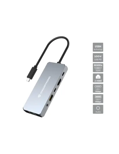 Conceptronic DONN22G base para portátil y replicador de puertos Alámbrico USB 3.2 Gen 2 (3.1 Gen 2) Type-C Gris