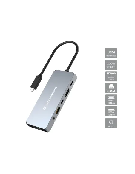 Conceptronic DONN22G base para portátil y replicador de puertos Alámbrico USB 3.2 Gen 2 (3.1 Gen 2) Type-C Gris