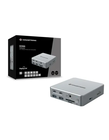 Conceptronic DONN25G base para portátil y replicador de puertos Alámbrico USB 3.2 Gen 2 (3.1 Gen 2) Type-C Plata