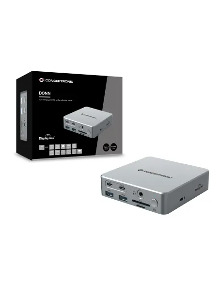 Conceptronic DONN25G base para portátil y replicador de puertos Alámbrico USB 3.2 Gen 2 (3.1 Gen 2) Type-C Plata
