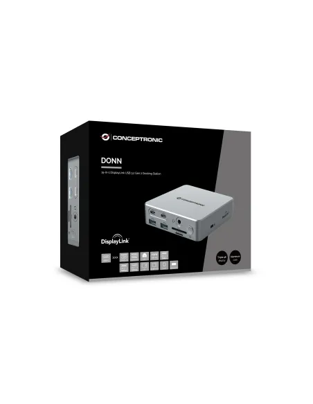 Conceptronic DONN25G base para portátil y replicador de puertos Alámbrico USB 3.2 Gen 2 (3.1 Gen 2) Type-C Plata