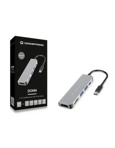 Conceptronic DONN02G base para portátil y replicador de puertos USB 3.2 Gen 1 (3.1 Gen 1) Type-C Aluminio