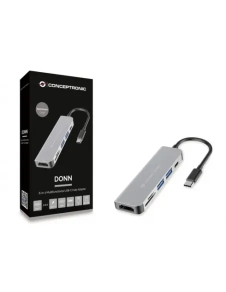 Conceptronic DONN02G base para portátil y replicador de puertos USB 3.2 Gen 1 (3.1 Gen 1) Type-C Aluminio