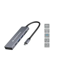 Conceptronic DONN23G base para portátil y replicador de puertos Alámbrico USB 3.2 Gen 1 (3.1 Gen 1) Type-C Gris
