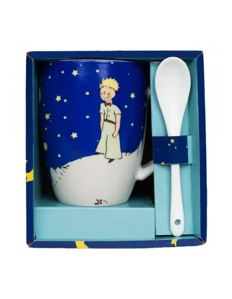 Taza con cuchara enesco el principito bajo el cielo estrellado
