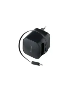 Intenso Cargador GaN W65ACIC retráctil Negro