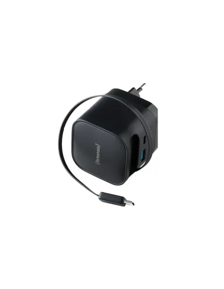 Intenso Cargador GaN W65ACIC retráctil Negro