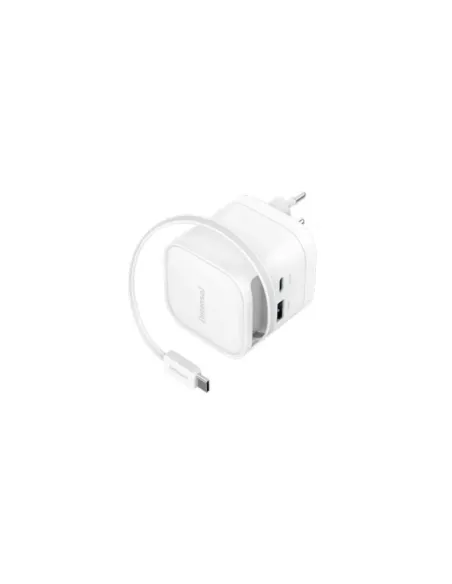 Intenso Cargador GaN W65ACIC retráctil Blanco