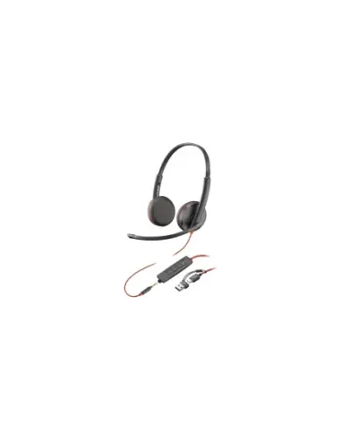 HP Poly Auriculares estéreo Poly Blackwire 3225 USB-C + Conector de 3,5 mm + Adaptador USB-C/A