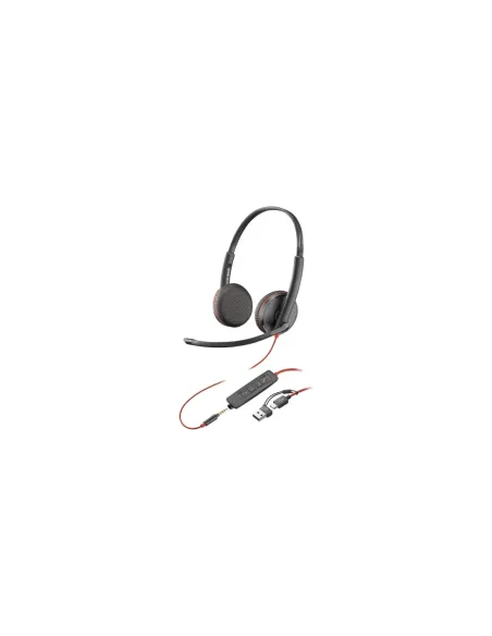 HP Poly Auriculares estéreo Poly Blackwire 3225 USB-C + Conector de 3,5 mm + Adaptador USB-C/A