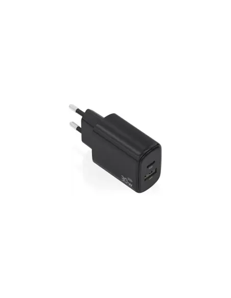 Cargador de Pared GaN Aisens A110-0978/ 1xUSB Tipo-C/ 1xUSB/ 30W/ Negro
