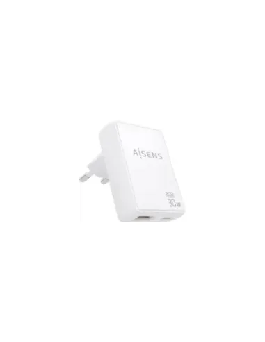 Cargador de Pared GaN Aisens ASCH-30W2P074-W/ 1xUSB Tipo-C/ 1xUSB/ 30W/ Blanco