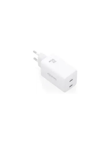 Cargador de Pared GaN Aisens ASCH-65W2P078-W/ 2xUSB Tipo-C/ 65W/ Blanco