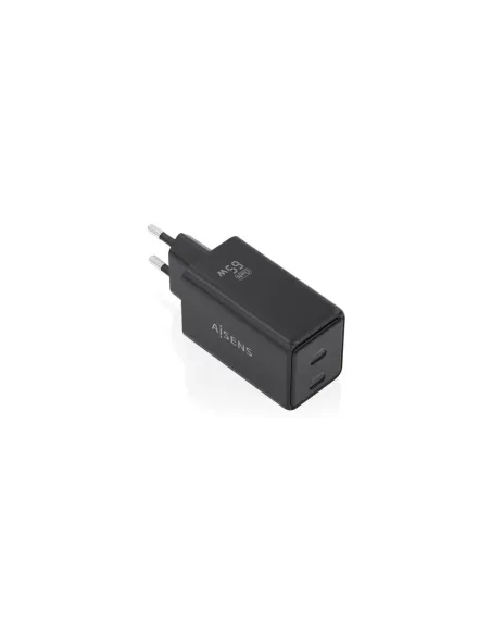 Cargador de Pared GaN Aisens ASCH-65W2P079-BK/ 2xUSB Tipo-C/ 65W/ Negro
