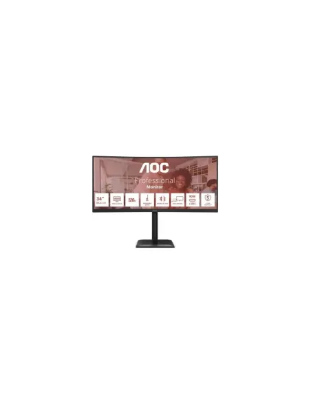 Monitor Profesional Ultrapanorámico Curvo AOC CU34E4CV 34"/ WQHD/ Multimedia/ Regulable en altura/ Negro