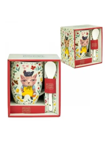 Taza con cuchara enesco el gato campestre