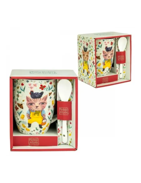 Taza con cuchara enesco el gato campestre