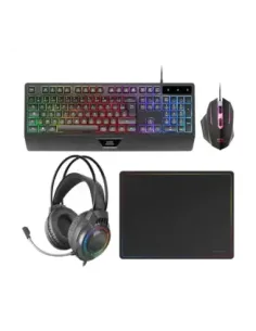 Kit teclado + raton mars gaming mcp124profr rgb negro + auriculares y alfombrilla frances