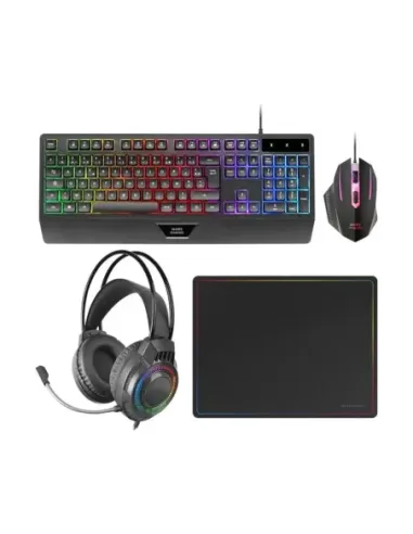 Kit teclado + raton mars gaming mcp124profr rgb negro + auriculares y alfombrilla frances