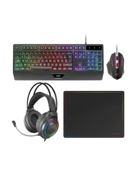 Kit teclado + raton mars gaming mcp124profr rgb negro + auriculares y alfombrilla frances