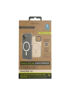 Funda muvit recycletek magsafe shockproof 3m para apple iphone 14 transparente - negra