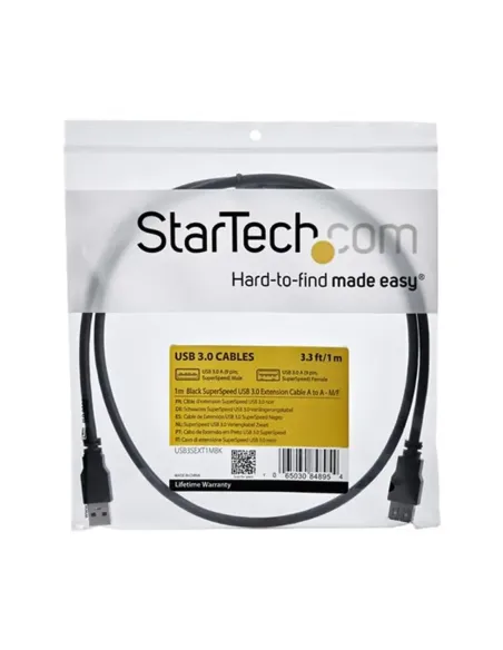 Cable usb 3.0 startech 1m -  macho - hembra -  negro