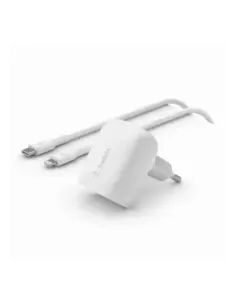 Cargador de pared belkin wca006vf1mwh - b5 20w 1x usb tipo c blanco + cable lightning a usb tipo c 1m