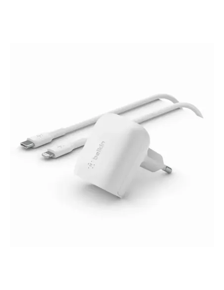 Cargador de pared belkin wca006vf1mwh - b5 20w 1x usb tipo c blanco + cable lightning a usb tipo c 1m