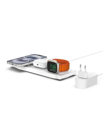 Base de carga inalambrica belkin wiz016vfwh magsafe 3 en 1 apple iphone airpods watch blanco