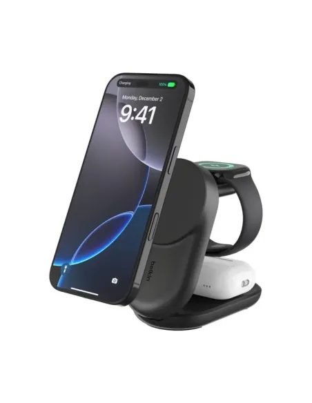 Base de carga belkin wiz037kq ultracharge negro magnetico plegable qi2 25w movil reloj auriculares