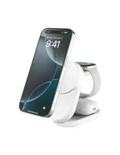 Base de carga belkin ultracharge blanco magnetico plegable qi2 25w movil reloj y auriculares blanco