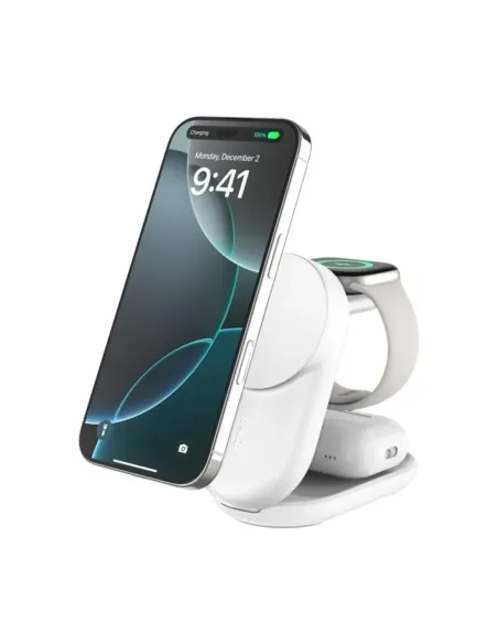 Base de carga belkin ultracharge blanco magnetico plegable qi2 25w movil reloj y auriculares blanco