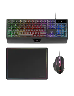 Mars Gaming MCP124, Combo Gaming 3en1, Teclado Ergonómico H-Mech LED RGB, Ratón RGB 3200DPI Switches HUANO, Alfombrilla