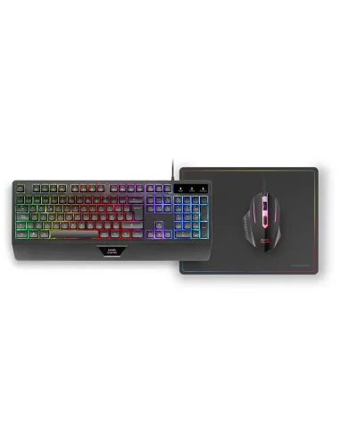 Mars Gaming MCP124, Combo Gaming 3en1, Teclado Ergonómico H-Mech LED RGB, Ratón RGB 3200DPI Switches HUANO, Alfombrilla