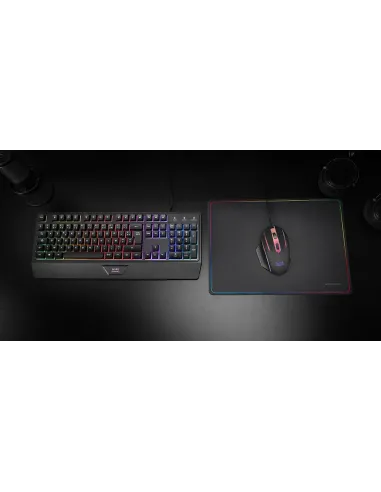 Mars Gaming MCP124, Combo Gaming 3en1, Teclado Ergonómico H-Mech LED RGB, Ratón RGB 3200DPI Switches HUANO, Alfombrilla