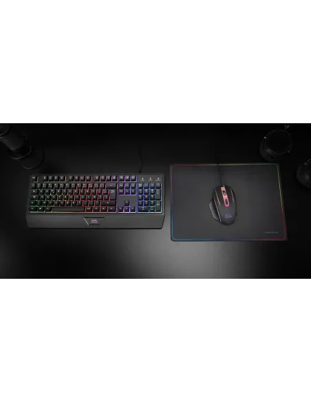 Mars Gaming MCP124, Combo Gaming 3en1, Teclado Ergonómico H-Mech LED RGB, Ratón RGB 3200DPI Switches HUANO, Alfombrilla