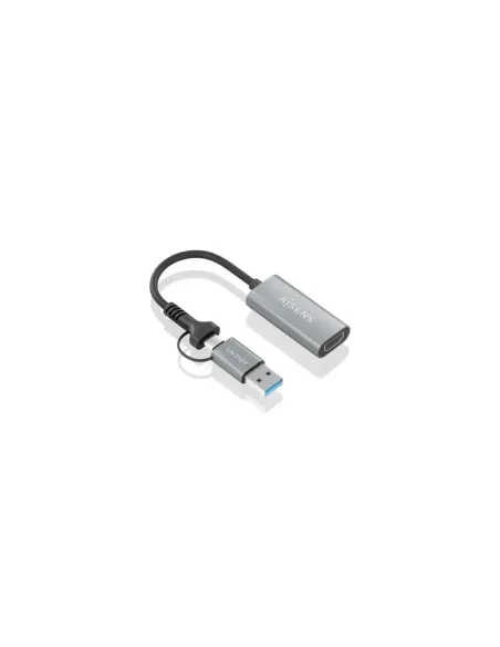 Conversor HDMI Aisens A109-0913/ USB + USB Tipo-C 3.1 Macho - HDMI Macho/ 15cm/ Gris