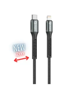 Cable qchar prague usb tipo c a lightning - 2m - aleacion de aluminio negro cordon de tela suave